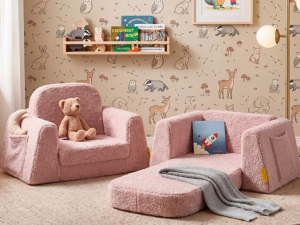 Wide Foam Kids' Sofa Chair – Multifunctional Foldable Sofa Bed – Soft Velour Reading Chair – Stable & Comfortable Design – Suitable for Kids' Rooms – Pink