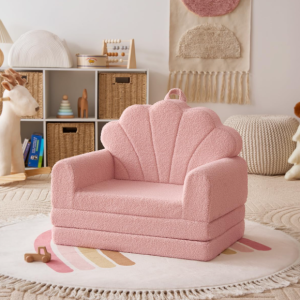 Kids' Convertible Sofa Chair – Soft & Comfortable Small Sofa – Multifunctional Foldable Sofa Bed – Suitable for Play Areas, Reading Corners, and Bedrooms – Pink