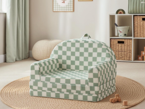 Plaid Soft Kids' Sofa Chair – Multifunctional Foldable Sofa Bed – Comfortable Furniture for Reading, Resting, and Play – Teal-Green