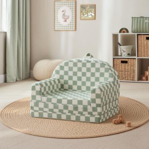 Plaid Soft Kids' Sofa Chair – Multifunctional Foldable Sofa Bed – Comfortable Furniture for Reading, Resting, and Play – Teal-Green