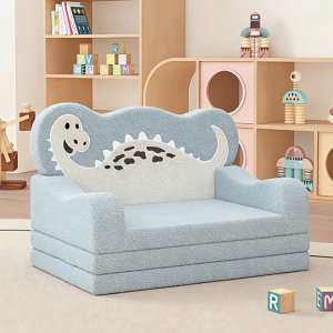 Kids' Foldable Sofa Bed – Soft Toddler Lounge Chair – Convertible Sofa – Birthday Gift / Kids' Room Furniture – Blue Dinosaur Print