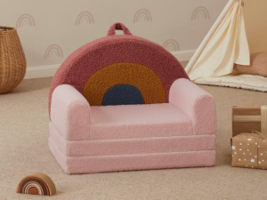 Rainbow Pattern Kids' Sofa Chair – Soft & Comfortable Foldable Sofa Bed – Versatile Furniture – Suitable for Reading, Play, and Resting – Pink
