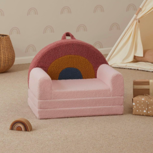 Rainbow Pattern Kids' Sofa Chair – Soft & Comfortable Foldable Sofa Bed – Versatile Furniture – Suitable for Reading, Play, and Resting – Pink