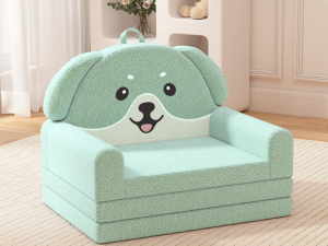 Dog-Shaped Kids' Foldable Sofa Bed – Soft Toddler Sofa Chair – Convertible Lounge Sofa – Kids' Room Furniture / Birthday Gift – Green